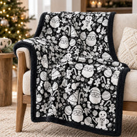 Christmas coloring blanket draped over an armchair