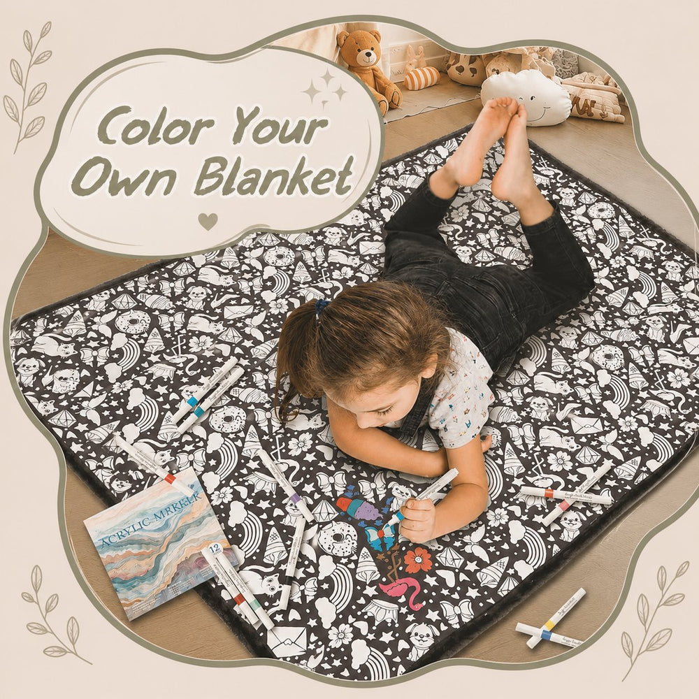 Child coloring the blanket